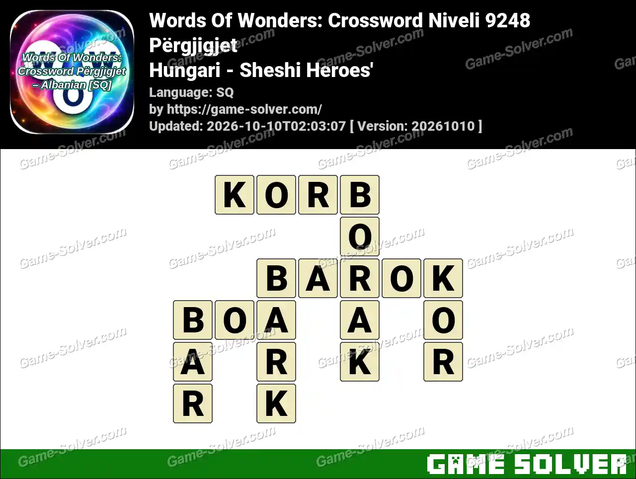 Words Of Wonders: Crossword Niveli 9248 Përgjigjet – Hungari – Sheshi Heroes’